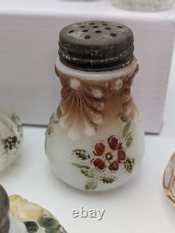 EAPG 1800's Milk Glass Salt Pepper Shakers Rare Lot Of 11 Satsum Painted Goose