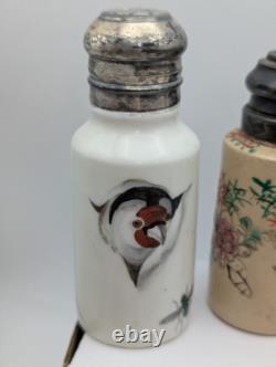 EAPG 1800's Milk Glass Salt Pepper Shakers Rare Lot Of 11 Satsum Painted Goose