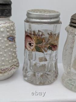 EAPG 1800's Milk Glass Salt Pepper Shakers Rare Lot Of 11 Satsum Painted Goose