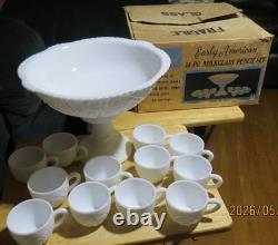 EARLY AMERICAN McKEE THE CONCORD MILK GLASS 14 pc PEDESTAL PUNCHBOWL SET with BOX