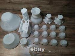 EXCELLENT Milk Glass Collect VINTAGE GRAPES Punch Bowl SET 12 cups Lace Gravy