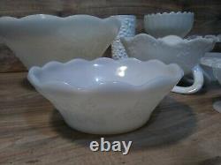 EXCELLENT Milk Glass Collect VINTAGE GRAPES Punch Bowl SET 12 cups Lace Gravy