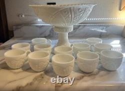Early American 14pc milkglass Punch set