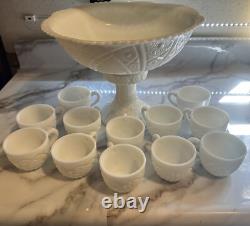 Early American 14pc milkglass Punch set