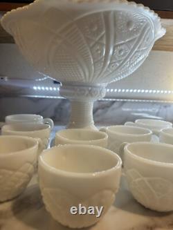 Early American 14pc milkglass Punch set