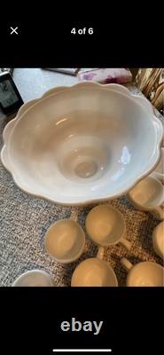 Early Americas Vintage Milk Glass Punch Bowl And Cups Complete Set With Box