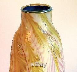 Early Charles Lotton Aqua Interior Milk Glass Feathered Vase