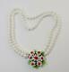 Early Miriam Haskell White Glass Daisy Cluster 2 Strand Necklace, Milk Glass