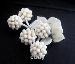 Early Unsigned Miriam Haskell Pin white milk glass beads and leaves