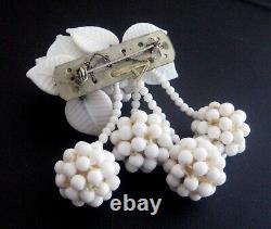 Early Unsigned Miriam Haskell Pin white milk glass beads and leaves
