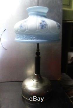 Early by Coleman Lantern Co gas Lamp and blue/white milk glass 10 shade USA