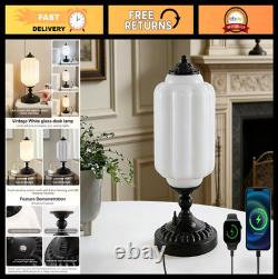 Elegant White Milk Glass Touch Table Lamp Mid Century Modern Vintage Design, U