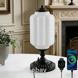 Elegant White Milk Glass Touch Table Lamp Mid Century Modern Vintage Design, U