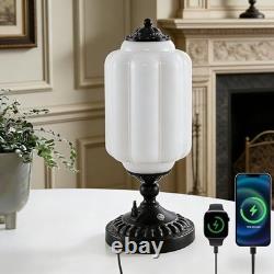 Elegant White Milk Glass Touch Table Lamp Mid Century Modern Vintage Design, U