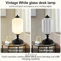 Elegant White Milk Glass Touch Table Lamp Mid Century Modern Vintage Design, U