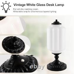 Elegant White Milk Glass Touch Table Lamp Mid Century Modern Vintage Design, U