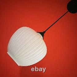 Elegant vintage opaline milk glass ribbed reeded glass ceiling pendant light