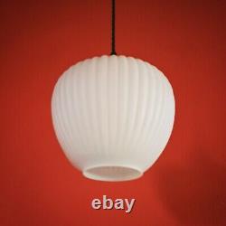 Elegant vintage opaline milk glass ribbed reeded glass ceiling pendant light