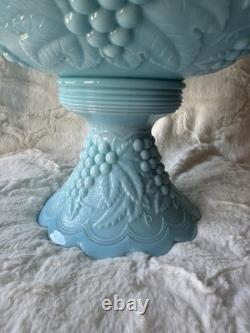 Estate RARE Imperial Glass Opaque Turquoise Blue Milk Glass Pedestal Punch Bowl