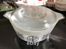 Extremely Rare/Htf Pyrex White Gold Hex Signs 475 Casserole with Lid