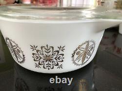 Extremely Rare/Htf Pyrex White Gold Hex Signs 475 Casserole with Lid