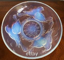 Ezan France 10 Art Deco Opaline Glass Bowl With Nesting Birds Stunning