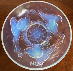 Ezan France 10 Art Deco Opaline Glass Bowl With Nesting Birds Stunning