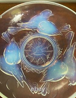 Ezan France 10 Art Deco Opaline Glass Bowl With Nesting Birds Stunning