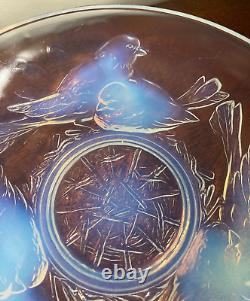 Ezan France 10 Art Deco Opaline Glass Bowl With Nesting Birds Stunning