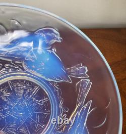 Ezan France 10 Art Deco Opaline Glass Bowl With Nesting Birds Stunning