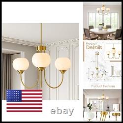 FEAZAC YHJ004-3WH-SGT 3-Light Mid Century Sputnik Chandelier White Milk Glass