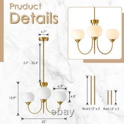 FEAZAC YHJ004-3WH-SGT 3-Light Mid Century Sputnik Chandelier White Milk Glass
