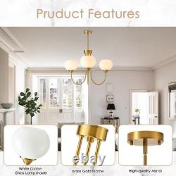 FEAZAC YHJ004-3WH-SGT 3-Light Mid Century Sputnik Chandelier White Milk Glass