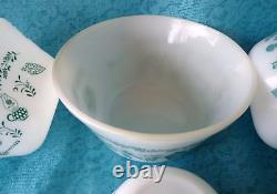 FEDERAL Milk Glass SET 4 -1960s NESTING / MIXING BOWLS Teal Scandinavian Pattern