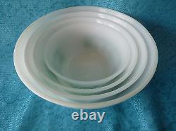 FEDERAL Milk Glass SET 4 -1960s NESTING / MIXING BOWLS Teal Scandinavian Pattern