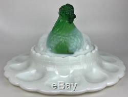 FENTON 1950s White Milk Glass Hen Nest Deviled Egg Server Platter Tray Bowl Dish