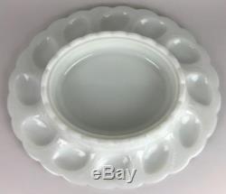 FENTON 1950s White Milk Glass Hen Nest Deviled Egg Server Platter Tray Bowl Dish