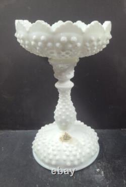 FENTON 2 Piece Centerpiece Peg Candlestick Bowl Hobnail Milk Glass
