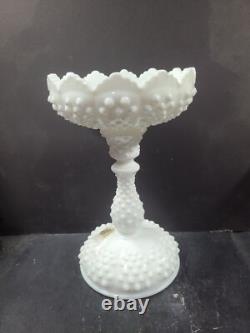 FENTON 2 Piece Centerpiece Peg Candlestick Bowl Hobnail Milk Glass