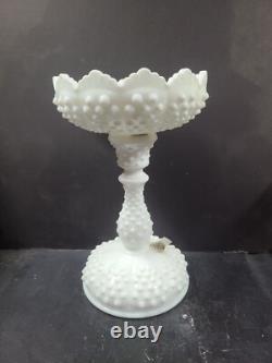 FENTON 2 Piece Centerpiece Peg Candlestick Bowl Hobnail Milk Glass