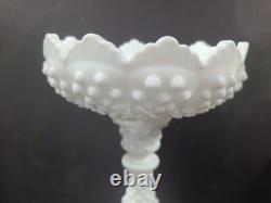 FENTON 2 Piece Centerpiece Peg Candlestick Bowl Hobnail Milk Glass