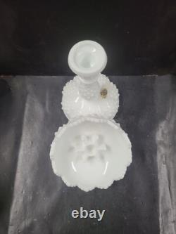 FENTON 2 Piece Centerpiece Peg Candlestick Bowl Hobnail Milk Glass