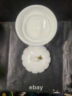 FENTON 2 Piece Centerpiece Peg Candlestick Bowl Hobnail Milk Glass