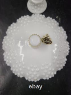 FENTON 2 Piece Centerpiece Peg Candlestick Bowl Hobnail Milk Glass