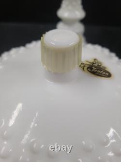 FENTON 2 Piece Centerpiece Peg Candlestick Bowl Hobnail Milk Glass