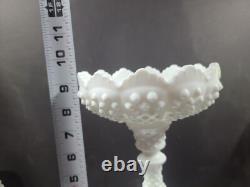 FENTON 2 Piece Centerpiece Peg Candlestick Bowl Hobnail Milk Glass