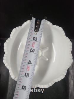FENTON 2 Piece Centerpiece Peg Candlestick Bowl Hobnail Milk Glass