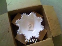 FENTON Crimped Ruffled SILVER CREST Pedestal Bowl 11.5D- 8.25H VTG 60s NEW BOX