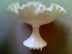 FENTON Crimped Ruffled SILVER CREST Pedestal Bowl 11.5D- 8.25H VTG 60s NEW BOX