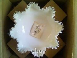 FENTON Crimped Ruffled SILVER CREST Pedestal Bowl 11.5D- 8.25H VTG 60s NEW BOX